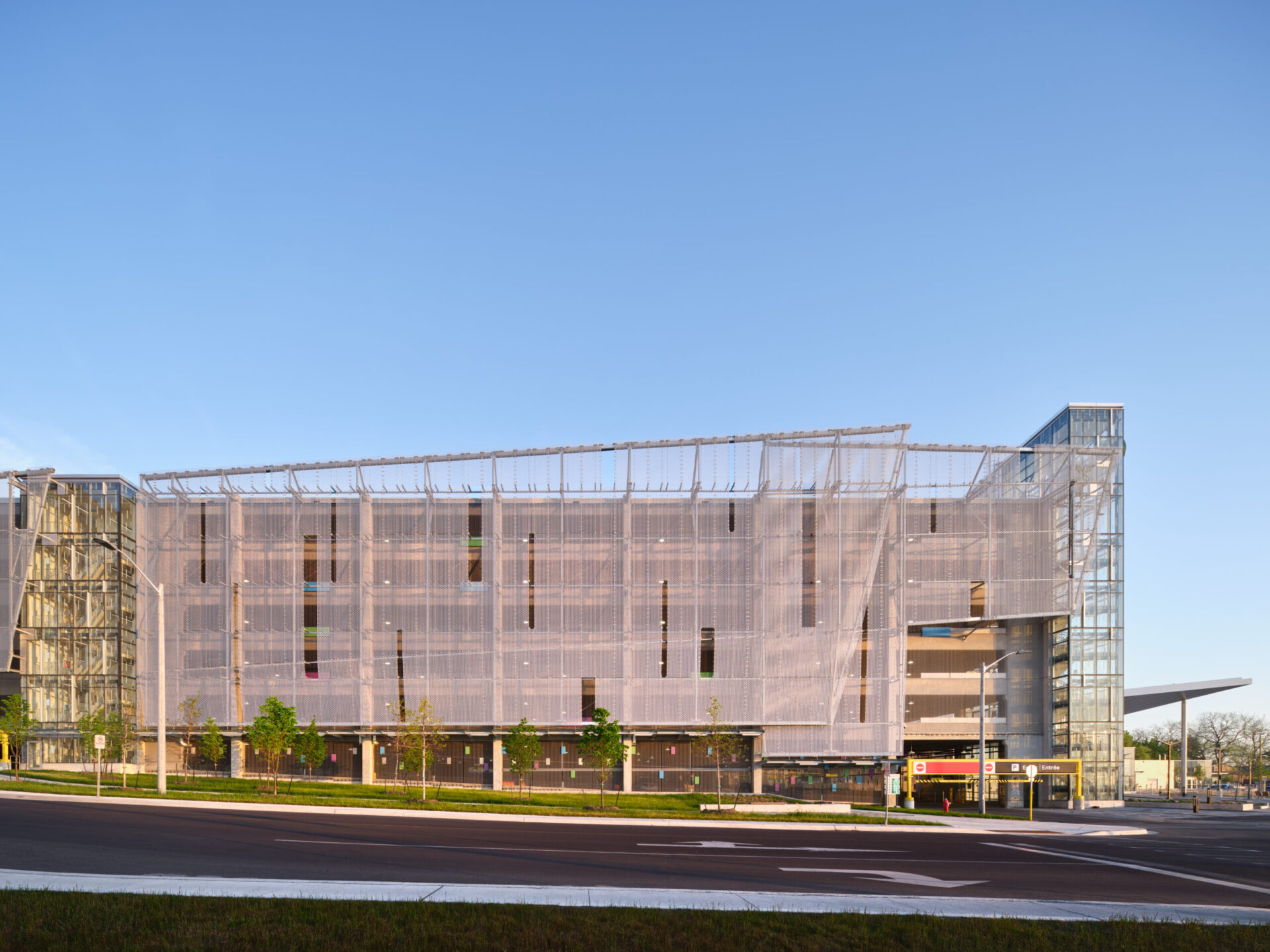 An architectural image showcasing a building with a glass facade.