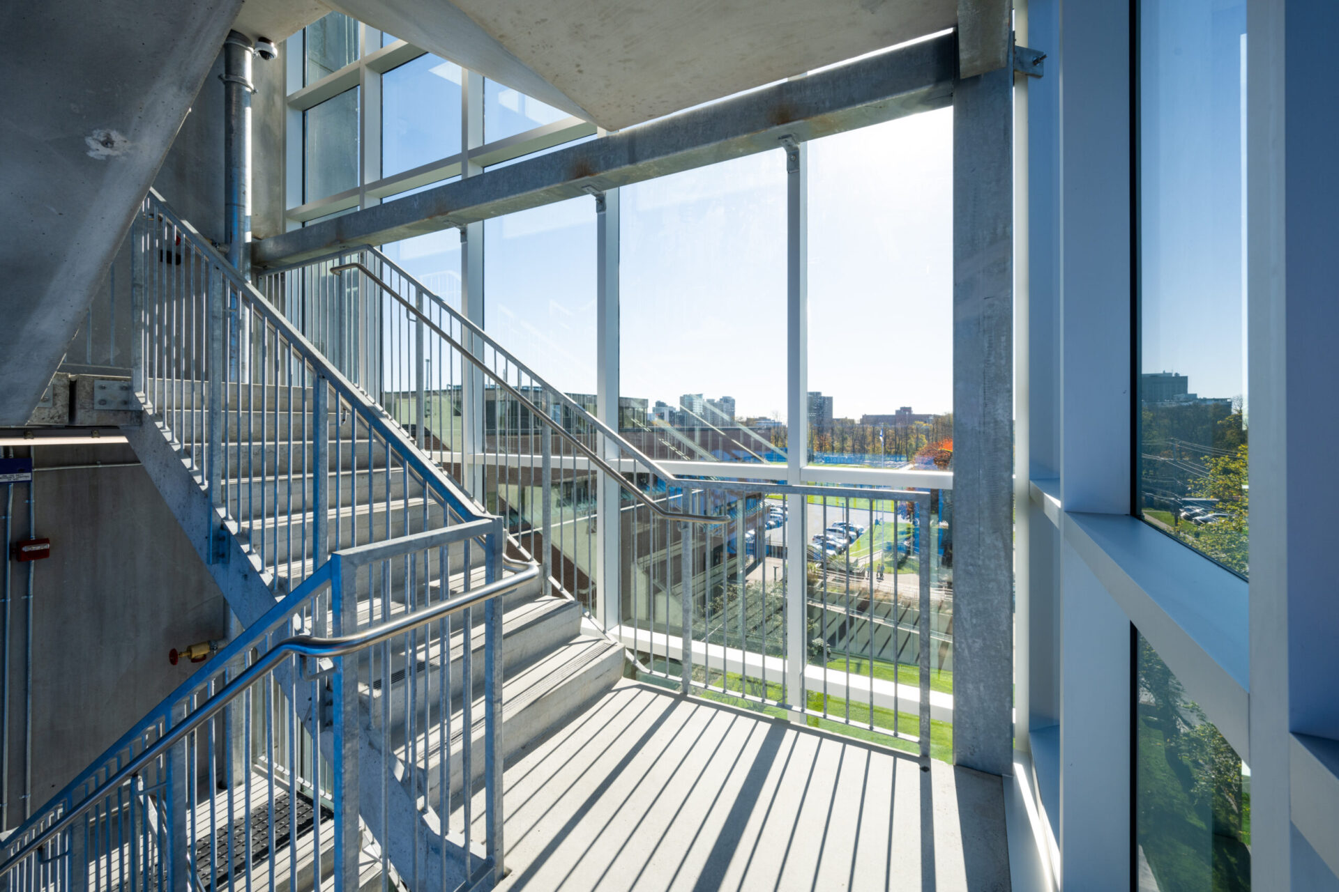 The metal stairs display a blend of engineering and architectural excellence.