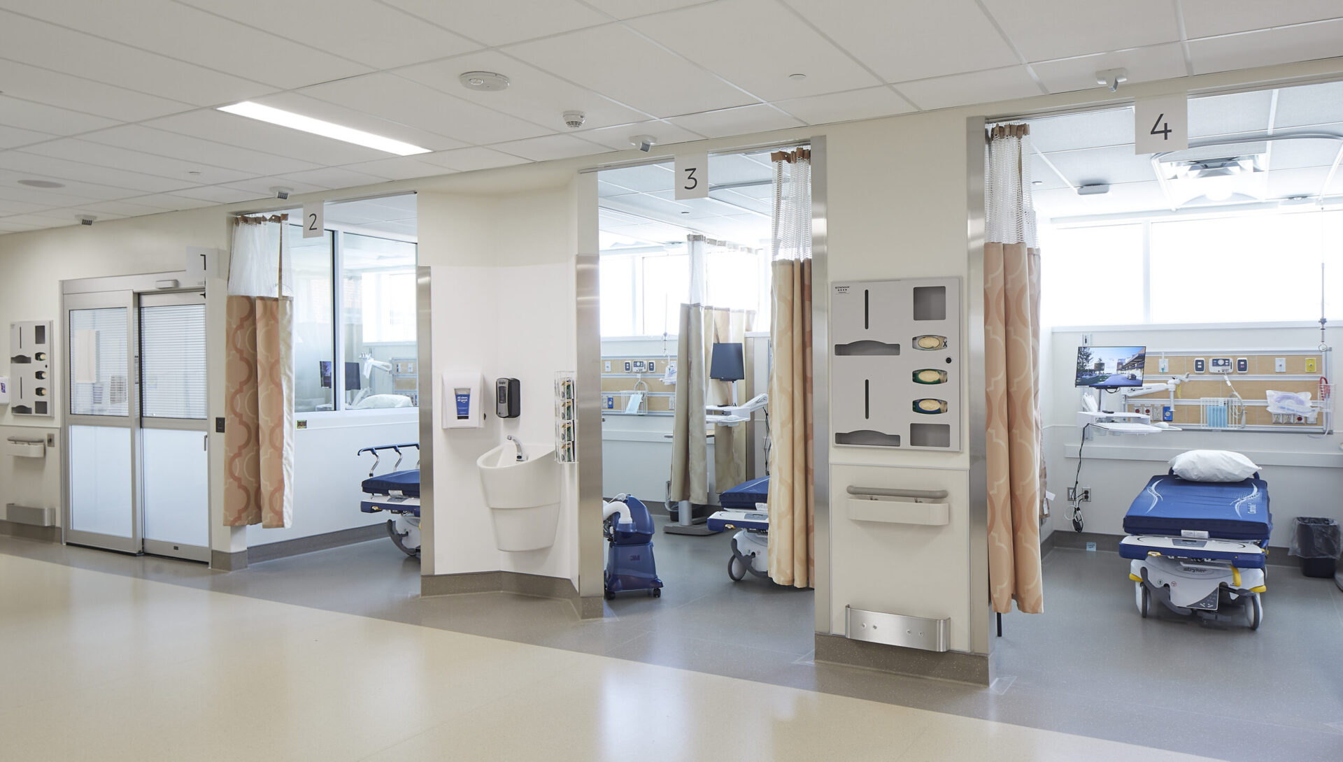 A hospital room with advanced medical equipment showcasing engineering and architectural excellence.