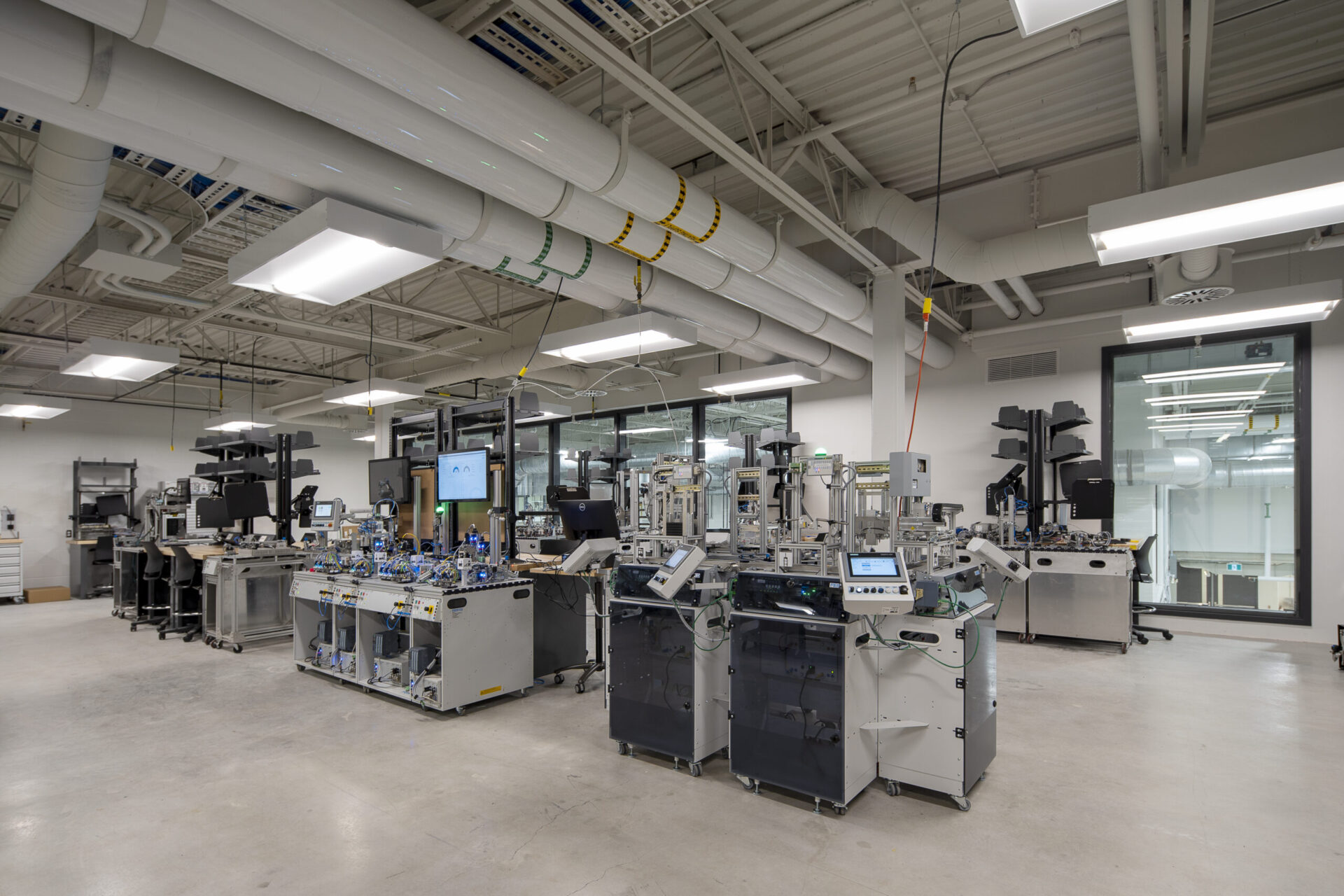 A large engineering laboratory filled with machines and equipment.