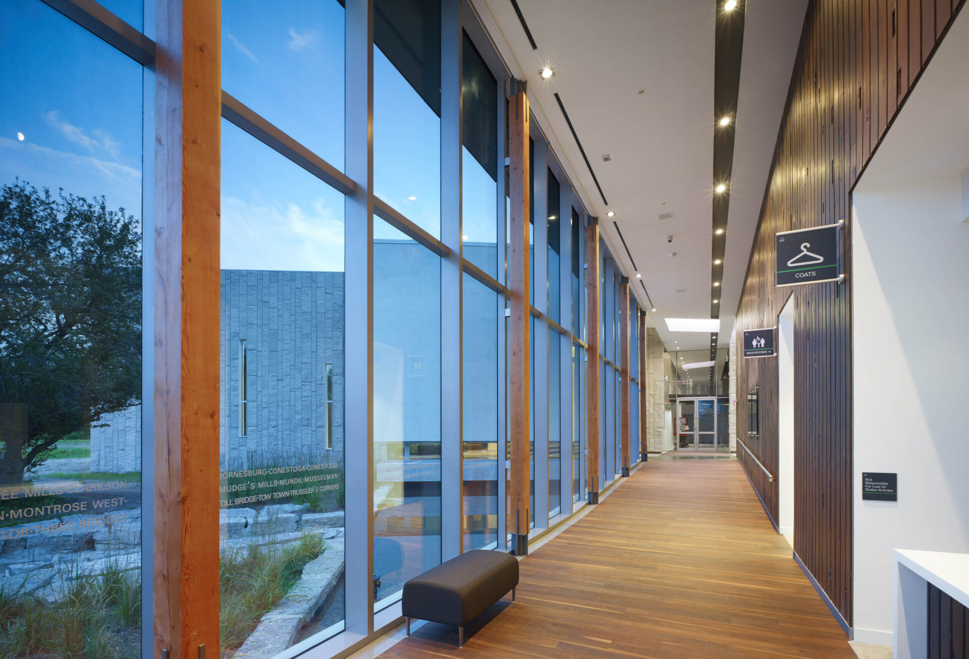 An architecturally designed wooden floor in a hallway.