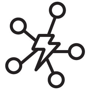 Black and white icon of a lightning bolt, representing architecture or engineering.