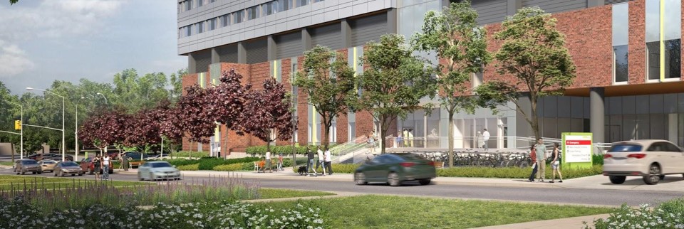 An artist's rendering of an architectural building.