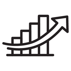 A black and white icon of an architecture graph with an upward arrow.