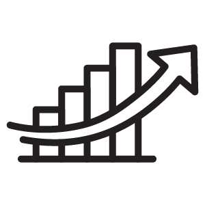 A black and white icon of an architecture graph with an upward arrow.